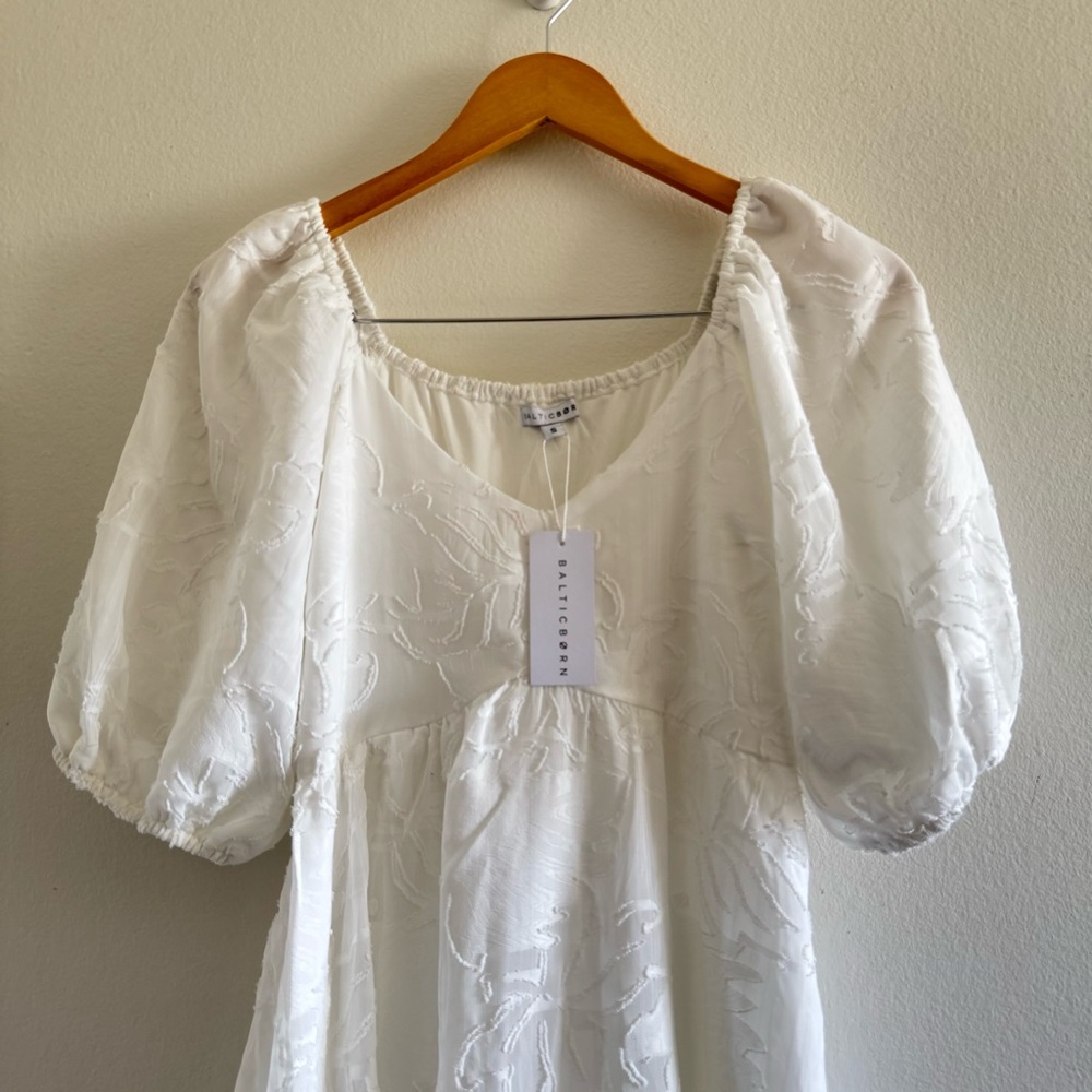 NWT Baltic Born Hayward White Lace Puff Sleeves  Midi Dress size Small - Picture 5 of 10